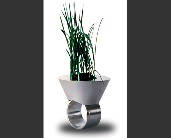 Bague sculpture, argent sterling et gazon